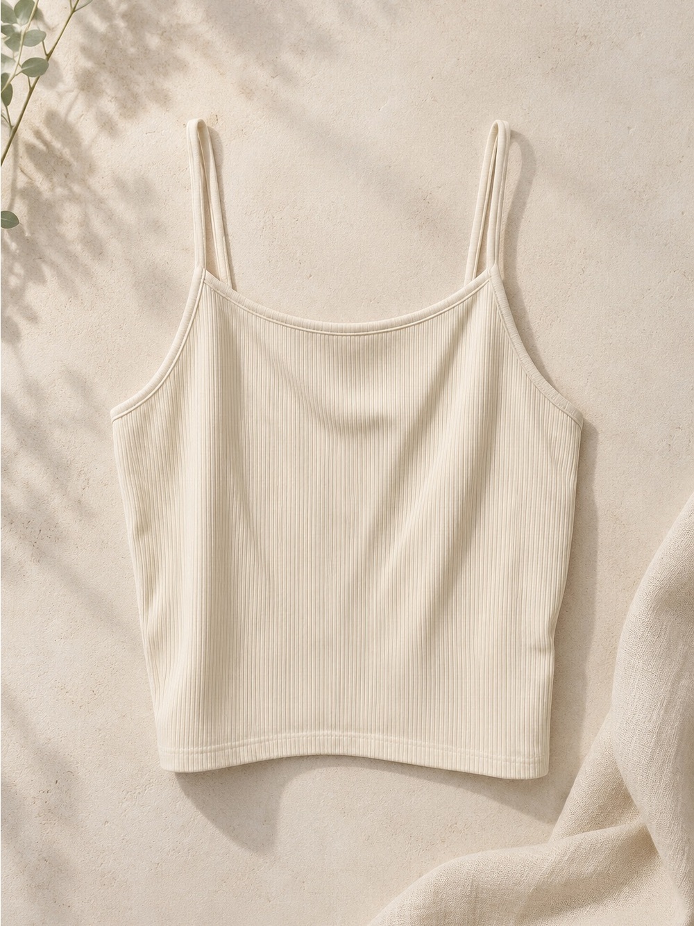 American Eagle Outfitters Cream Ribbed Spaghetti Strap Tank